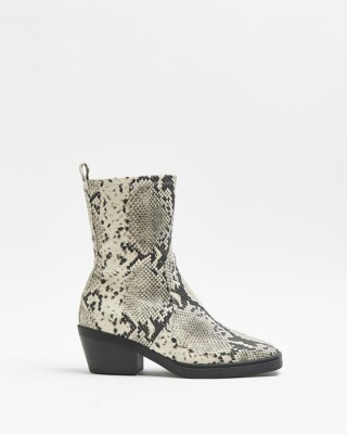 River Island Womens Western Boots Beige Snake Print Size UK - Main Image