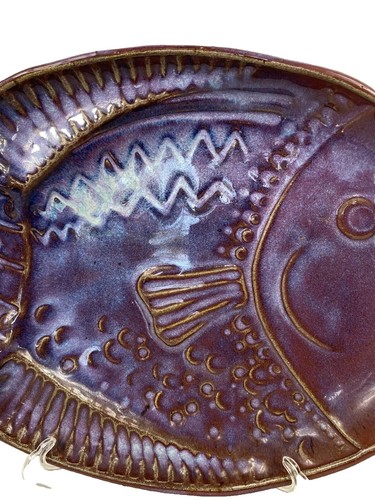 Piatto pesce grasso fatto a mano in ceramica salvia viola 12” x 17” - Foto 3 di 8