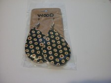 SMALL YELLOW SUNFLOWER WOOD DOUBLE SIDED FISHHOOK STYLE EARRINGS NEW