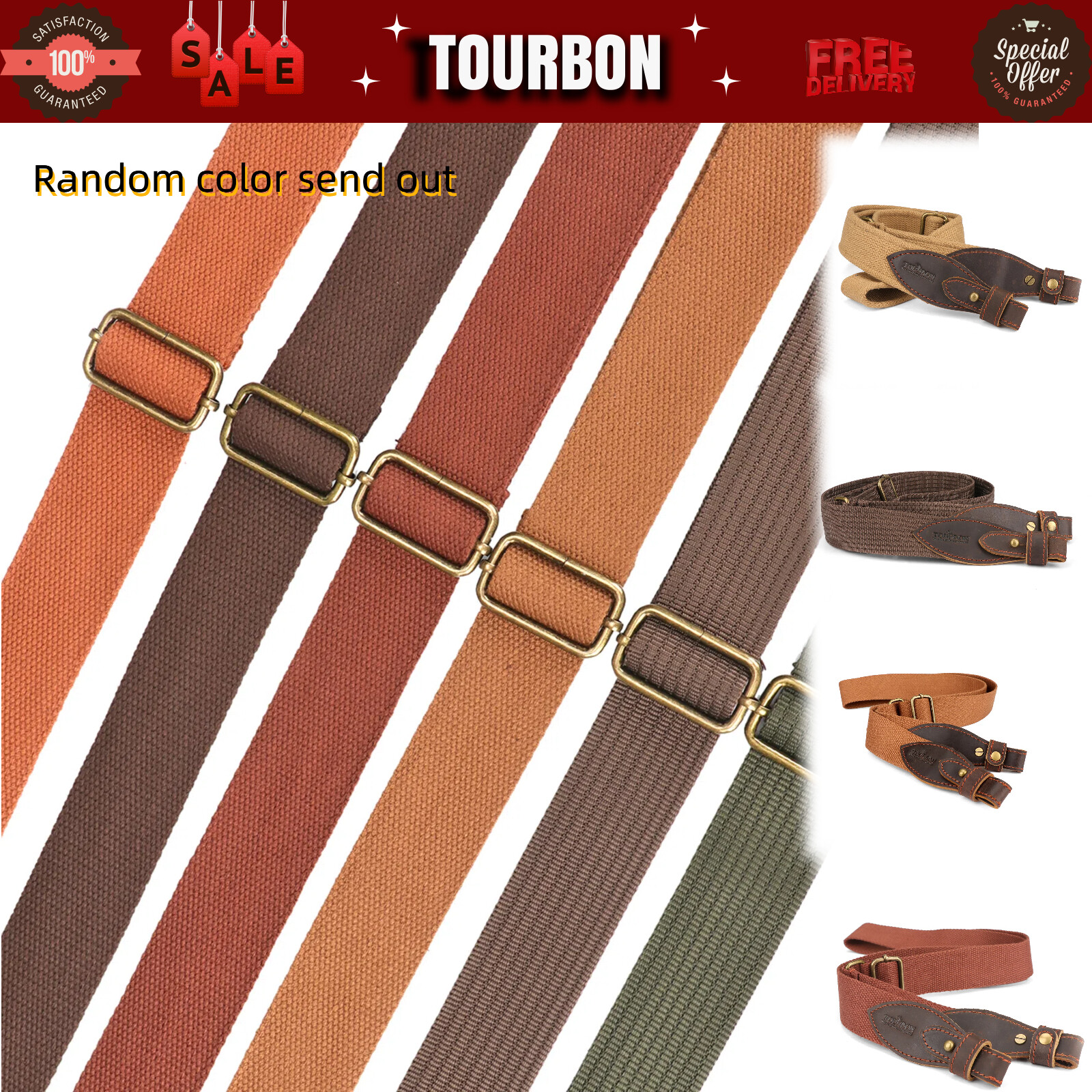 TOURBON Hunting Rifle/Shotgun Sling 1.5""  Strap Leather End 2 Point-Random Color