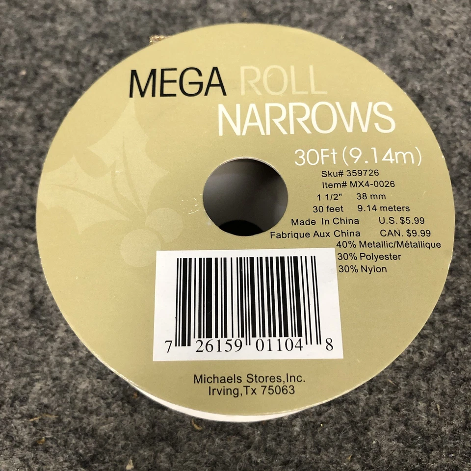 Lot Of 4 Vintage Mega Rolls (3) 1 1/2” Wired Christmas Ribbon 10yds (1) 7/8” New - Image 3 of 4