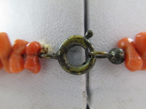 Collier ancien perles corail articulées chinoises 16" rouge saumon 745C - Photo 11/12