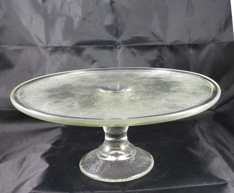Antique EAPG Pattern Clear Glass Pedestal Cake Stand Harps Lyre Musical