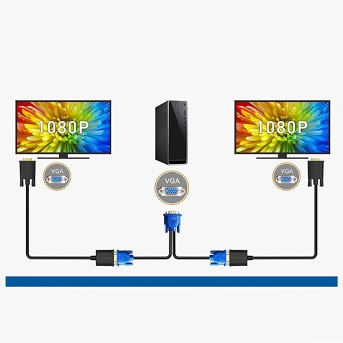 VGA Monitor Y-Splitter Cable, VGA 1 Male to Dual 2 VGA Female Adapter Converter - Picture 4 of 13