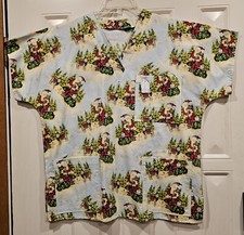 Christmas Santa W/Cats Scrub Top Medium Butterick B4946 Homemade NEW