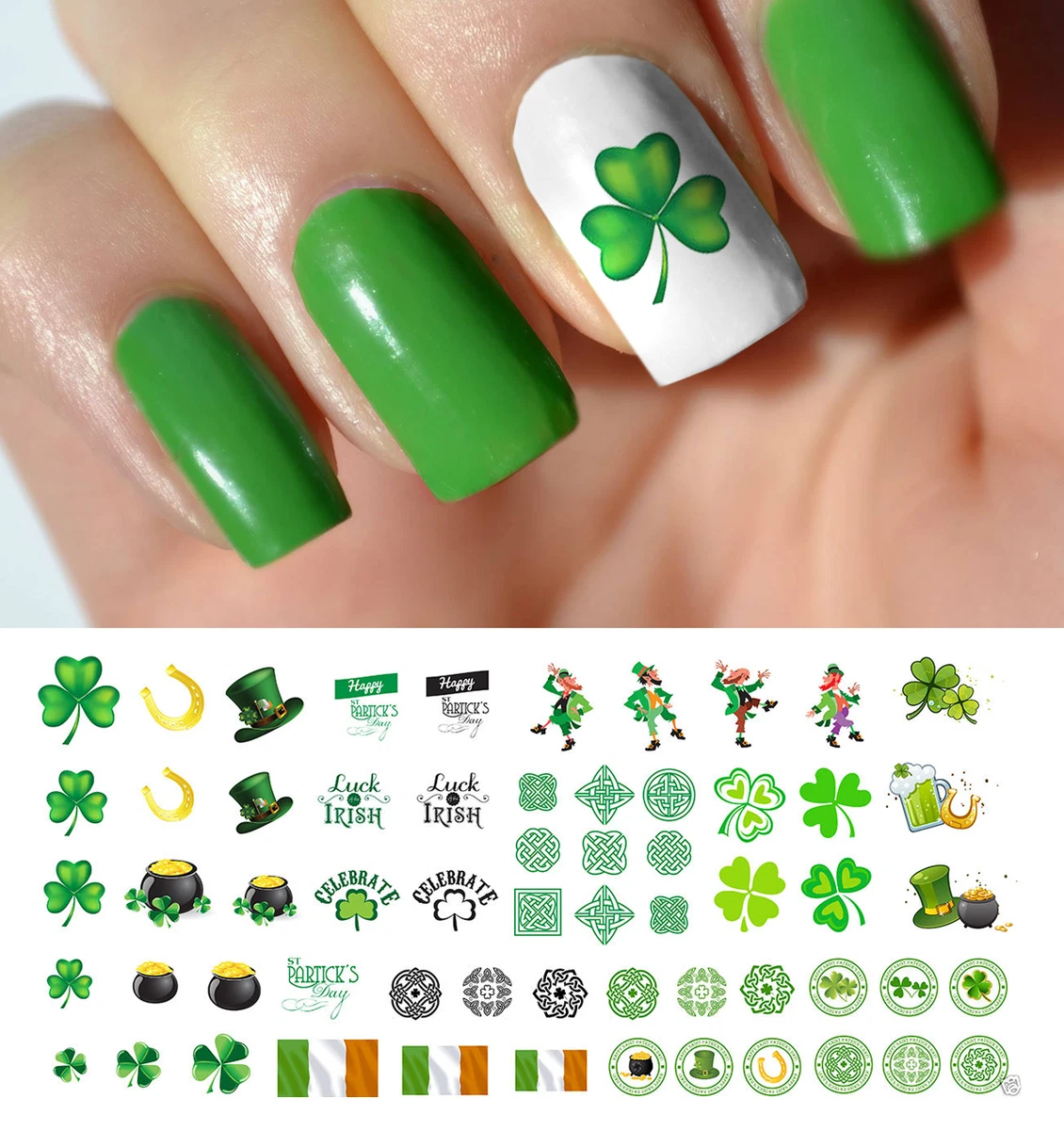 10 Sheets St Patricks Day Nail Stickers 3D Shamrock Indonesia | Ubuy