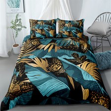 Image of Leaf Blue Single Double King Super King Bed Quilt Duvet Cover Set Pillowcase