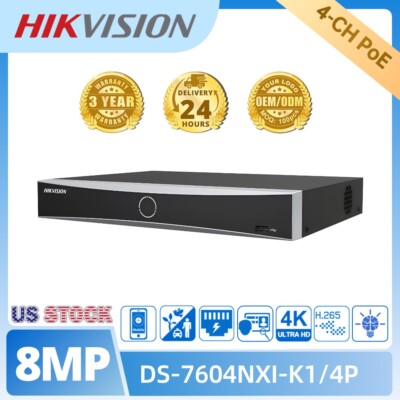 12MP HIK NVR DS-7604NXI-K1/4P Acusense AI 4CH 4 POE 4K IP Video Recorder