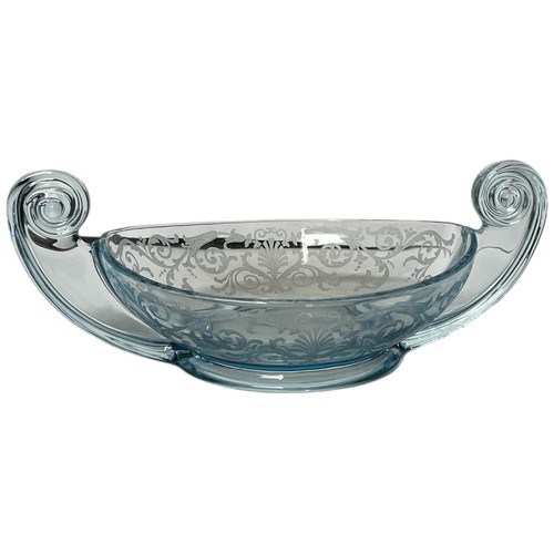 Vintage Azure Blue Fostoria Versailles Etched Glass Double Handled Console Bowl - Picture 2 of 10