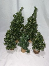 5 Small Pine Trees 6  -11  For Christmas Village, Model Train Set Up On Wood Base