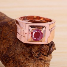 Riscaldato Rubino Con 18K Argento Placcato Oro Rosa Anello per Uomo #1902