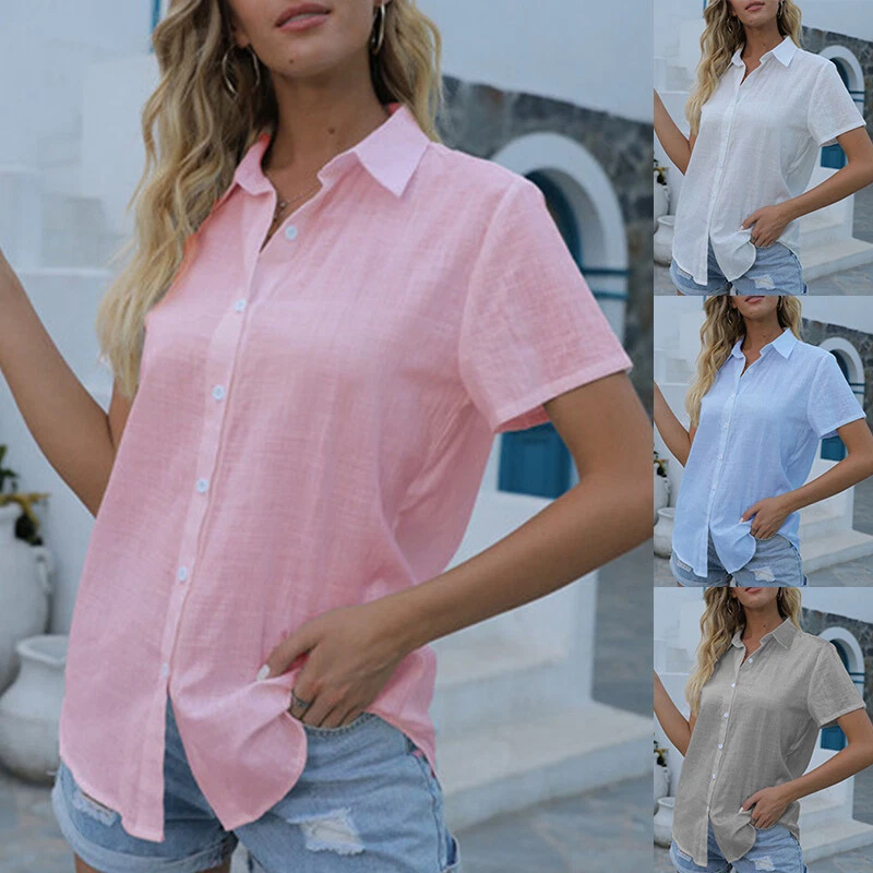 Women s Short Sleeve Button Down Shirt Summer Business Casual