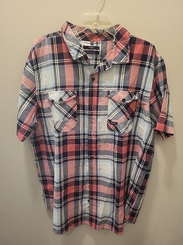 NWT LRG Clothing and Equipment Mens XL Blue Pink Plaid Buttondown S/S Shirt