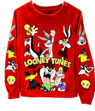 Looney Tunes Sweatshirt Red Graphic Women's Junior XS 1 Bugs Taz Tweety Daffy