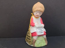 Vtg 1978 Jasco Merri-Bells Girl Sitting & Writing W/Kitten Bisque Figurine Xmas