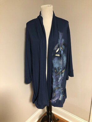 Isolde Roth Sz 54/56 Cardigan Cover Navy /art paint  US Sz 22-24 Made in Italy 