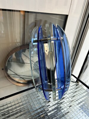 Applique Art Deco Murano Vintage - Verre Bleu Givré, Made In Italy