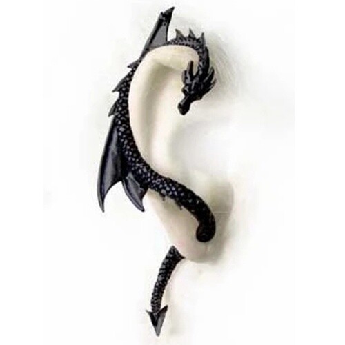 Black Dragon Ear Stud Cuff Wrap Earring - Fashion Gothic Punk Wind - New - Afbeelding 1 van 2