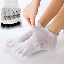 Men Sport Solid Athletic Five Finger Toe Ankle Low Cut Combed Cotton Socks 6Pack