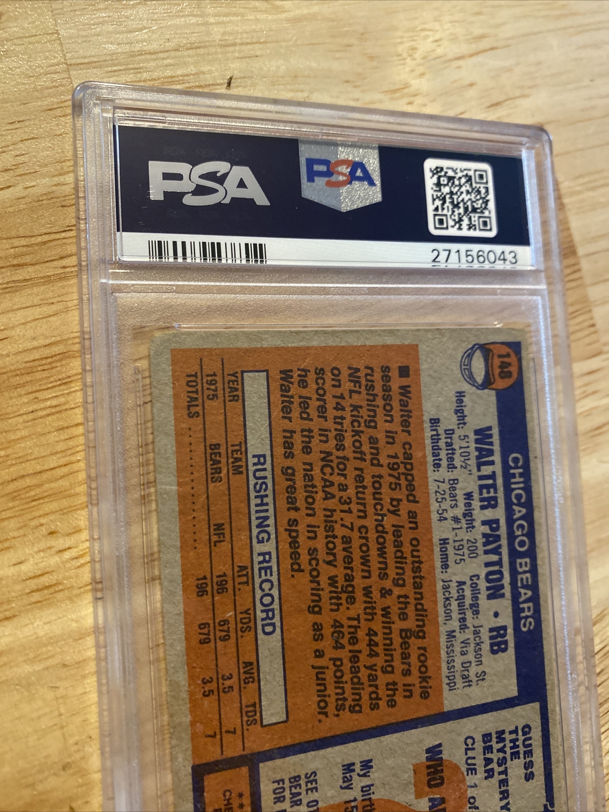 Walter Payton ROOKIE PSA 2 Topps 1976 Chicago IL Bears Vintage Football Card NFL view 10