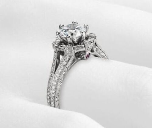 Solid 14K White Gold 2.35Ct Round Cut Diamond Engagement Ring Simulated Size 5 - Picture 3 of 3