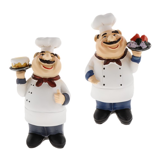 2pcs Master Chef Figurine French Bistro Statue Kitchen Decor