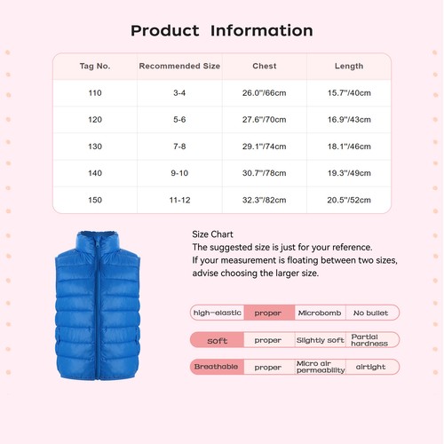 Girls Vest Street Jacket Camping Tops Zipper Down Waistcoat Fall Padded Hiking - Picture 54 of 72