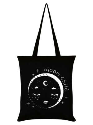 Tragetasche HIMMLISCHES MONDKIND schwarz: Mondsichel Stern Hexe Shopping Goth Geschenk
