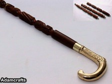 Antique Designer Brass Solid Handle Vintage Brown Wooden Walking Stick Cane