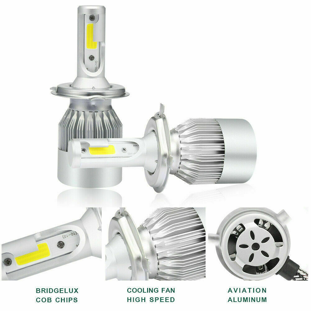 CHUSYYRAY 4-Side COB LED H4/9003 Headlight Bulbs – 6000K, 55W, 6000lm, 360° Beam (2-Pack, Universal 12V/24V)