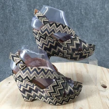 Crown Vintage Heels Womens 7 M Zigzag Peep Toe Platform Wedge Slingback Blue