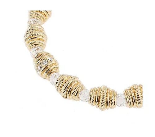 Joan Rivers Goldtone Crystal Beaded Stretch Bracelet – Clear Faceted Beads 3/8"W - Picture 3 of 3