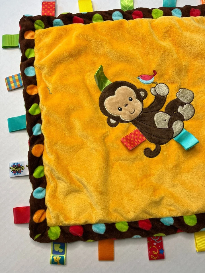 Mary Myer Baby Taggies Lovey Security Blanket Monkey Bird Orange - Image 3 of 4
