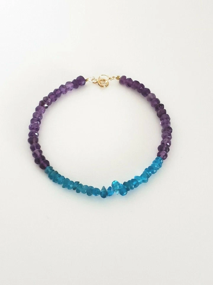 Brazalete Amatista, Apatita Cuentas Oro Amarillo 14k, Relleno Oro Rosa o Esterlina Foto 3 de 3