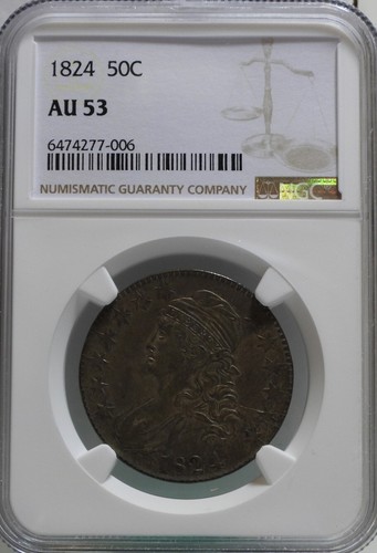 1824 Capped Bust Half Dollar, NGC AU53, beautiful!
