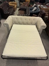 DFS Chesterfield Cream Real Leather Two Seater Sofa Bed