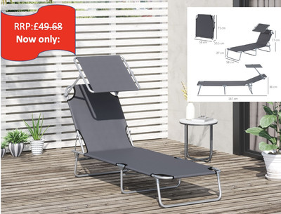 Folding Chair Sun Lounger Recliner Seat Sunshade Garden