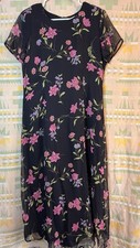 Kathie Lee Collection Black Floral Chiffon Fit & Flare Midi Dress 10