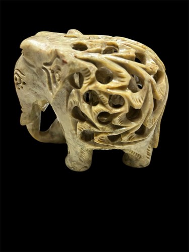 Vintage Hand Carved Soap Stone Mother Elephant With Baby Elephant Inside 3.5"