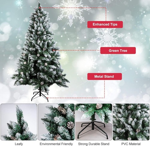 4 Fuß Schnee beflockt Weihnachtsbaum & Ständer künstlich buschig Weihnachten Wohndeko 200 Spitzen - Bild 12 von 14