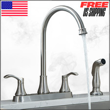 Two Handle High Arc Brushed Nickel Kitchen Sink Faucet W/ Side Sprayer VADR0004L
