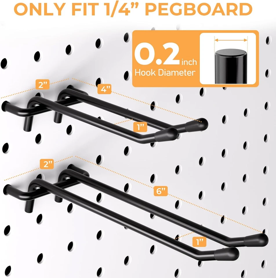 4/6 Inch Black Pegboard Hooks, 36 Pack Heavy Duty Double Arm Peg Board Straight - Image 4 of 4