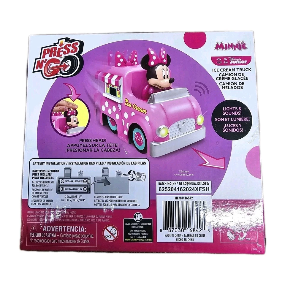 Disney Junior Minnie Mouse Press And Go Мороженое Грузовик Игрушечный Автомобиль Новый  - Изображение 2 из 3