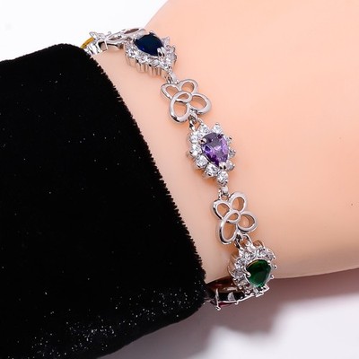 Multi Tourmaline, CZ 925 Sterling Silver Adjustable Bracelet 7-8'' B128939