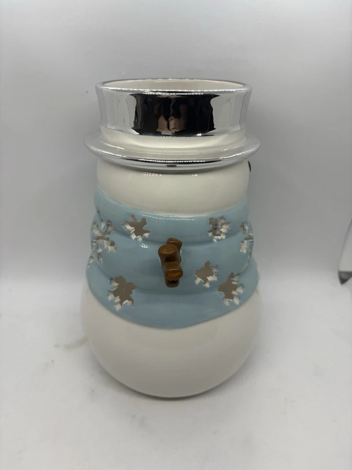 Rare Slatkin & Co Bath & Body Works Blue Snowman Luminary Candle Holder 9" - Image 2 of 4