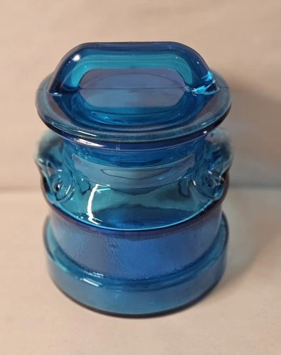 Le Smith Peacock Blue Glass Milk Can Canister with Lid Vintage