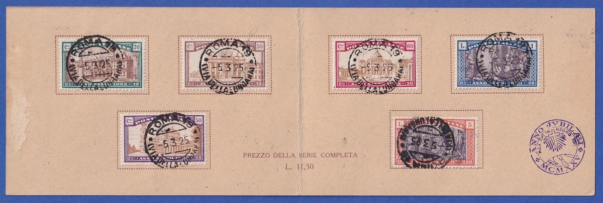 Italien 1925 Heiliges Jahr, Mi.-Nr. 206-211 kpl Satz gestempelt im offiz. Folder