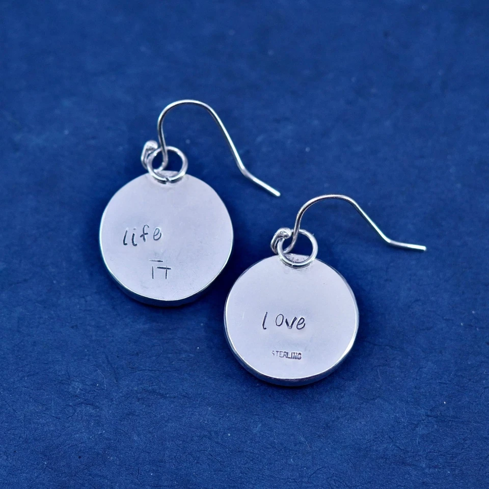 Pendientes vintage de plata de ley 925 hechos a mano con piedra artesanal redonda Foto 4 de 4