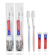 100 pcs Disposable Toothbrushes with Toothpaste, 2 Color Toothbrushes and Too...