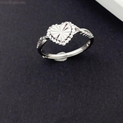 Solid PT950 Pure Platinum 950 Shiny Heart Women Adjustable Rings 2.75-2.95g
